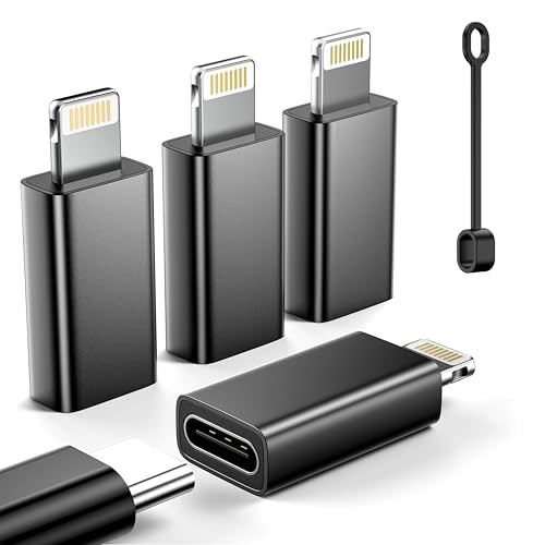 MFi Certified USB C to Lightning Adapter 4-Pack, 27W Fast Charging & Data Sync, Lightning to USB Type C Cable Adapter Compatible with iPhone 14/13/12/Pro/Max, iPad, AirPods, with Anti-Loss Lanyard