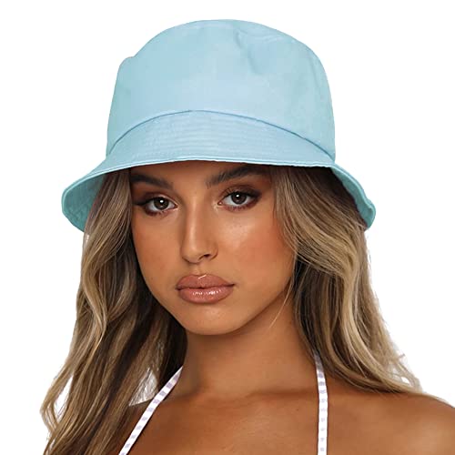 Image of Bucket Hat for Women Men, Reversible Cotton Summer Sun Beach Cap Solid Color Style
