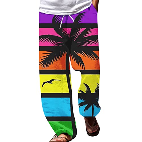 Pantalones de verano para hombre, ligeros y sueltos, pantalones de ocio, pantalones de verano largos casuales, impresión 3D, pantalones de playa holgados, con cordón, piernas anchas y pantalones de