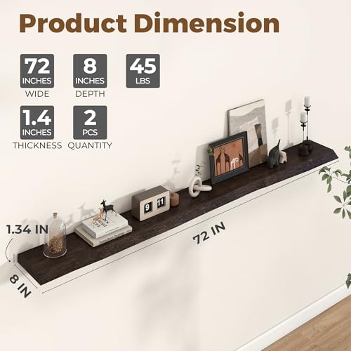 Image of Axeman 72 inch Floating Shelves for Wall Live Edge, Walnut