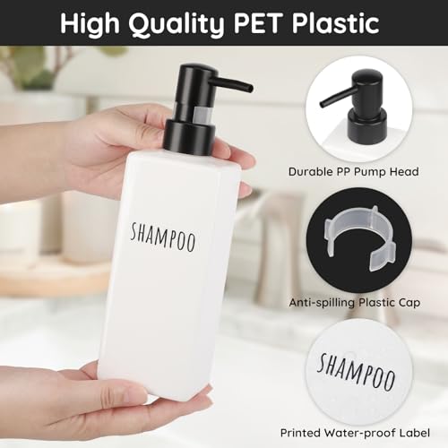 Image of Segbeauty Square Soap Dispenser, 3 Pack Plastic Modern Bathroom Dispenser, 16.9oz Refillable Shampoo and Conditioner Bottle, 500ml Empty Lotion Gel Bottle for Body Shower Modern Bathroom