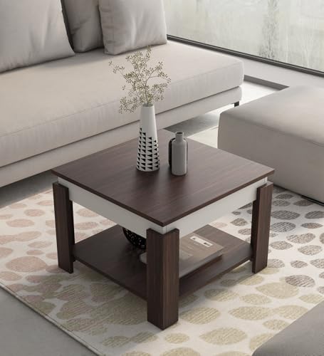 Image of Alex Center Table | Engineered Wood | Choco Walnut Finish | Modern Living Room Coffee Table with Open Shelf Storage | Knock-Down Assembly | 3-Year Warranty