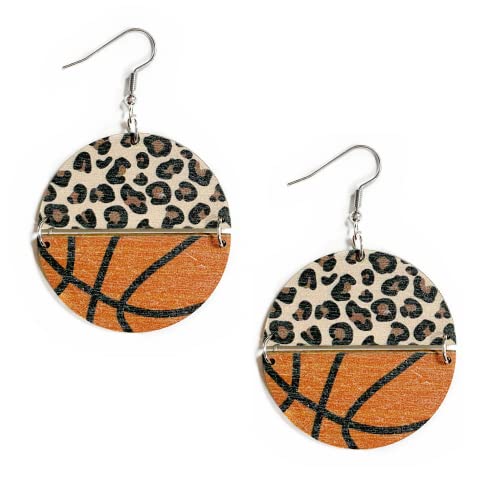 Sports Game Ball Football Basketball Wooden Leopard Print Drop Earrings