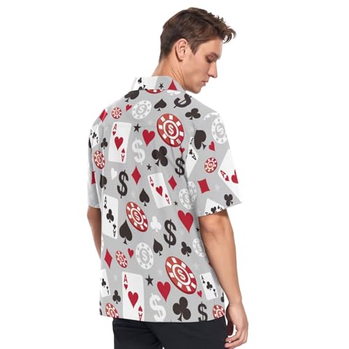 ALAZA Poker Card Gray Men's Hawaiian Shirt Short Sleeve Button Down Shirt Casual Beach Shirts S M L XL 2XL 3XL3