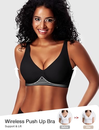 Womens Deep V Wireless Bras Comfortable No Underwire Supportive Push Up Seamless Plunge Bralette Tshirt Bra3