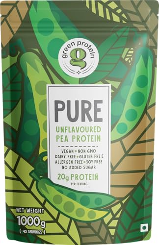 Image of GREEN PROTEIN Plant Protein Powder 1Kg Pure Unflavored | Vegan Pea Protein | 20g Protein Per Serving | Keto Friendly | Soy, Dairy & Gluten Free