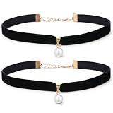 Black Velvet Pearl Choker Necklace 90s Vintage Necklace Adjustable Short Collar for Women Classic Pendant Suede Black Velvet Collar for Valentines Day Halloween Cosplay Party Jewelry Neck Accessories