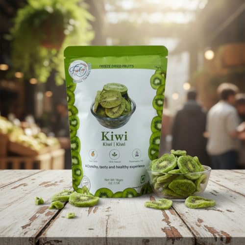 Image of FzyEzy Healthy Premium Freeze-Dried Kiwi Fruit Slices | Pantry Groceries Dehydrated Perfect for Healthy Snacking, Candy, Baking, Smoothie, Juice, Cake, Ice cream, Cereal | Promotes Good Digestive Health | Ideal Slices for Kids & Adults (Kiwi Slice | 20 gm)