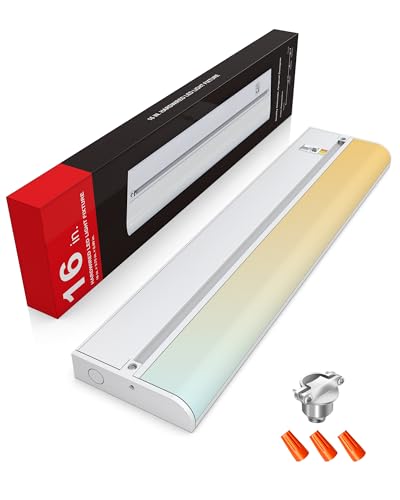 16 Inch Hardwired Under Cabinet Lighting, 3 Color Setting Dimmable LED Under Cabinet Lights Wired...