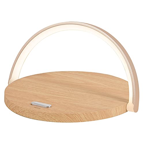 wasser 78 LED インテリアライト モダン 調光 角度調節 薄型 スマホスタンド 卓上ライト ベッドサイドライト 円形 ランプ 寝室 間接照明 目に優しい スタンドライト (ナチュラル(木目))