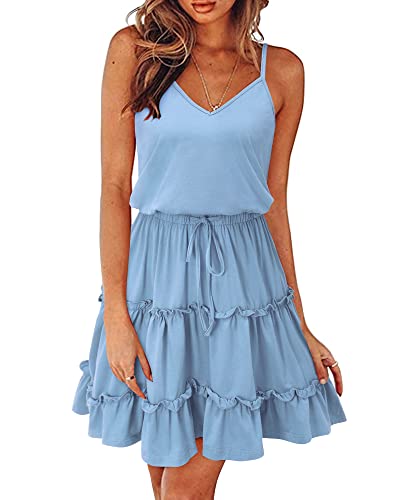 Image of Newshows Women's Summer Casual Dress Cute A Line Ruffle Hem Flattering Fit Beach Vacation Sundress