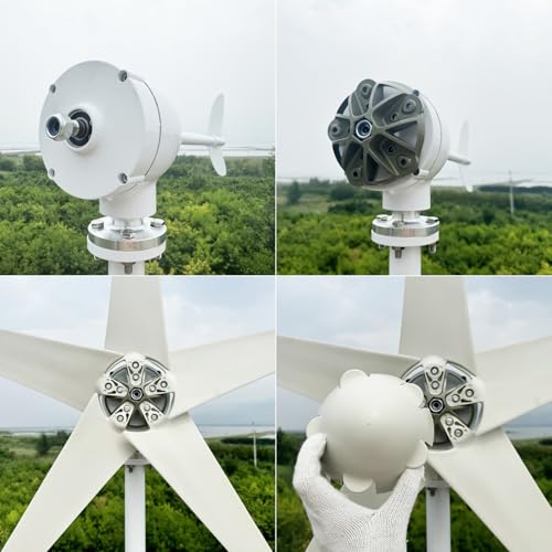 Kit de turbina eólica doméstica pequeña de 800W-1200W 12V/24V/48V, 5 aspas de aluminio duraderas con controlador de carga para carga de energía renovable marina fuera de la red