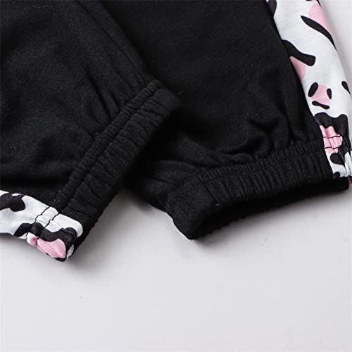 Image of Betusline Girls Two Piece Outfits, Fashion Leopard Print Crewneck Cropped Tops + Jogger Pants Set Outfits for Girl, Leopard Pink, 7-8 Years