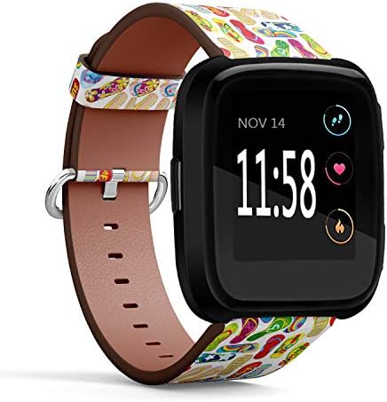 Q-Beans Watchband, Compatible with Fitbit Versa, Versa 2, Versa Lite - Replacement Leather Band Bracelet Strap Wristband Accessory // Colorful Flip Flops Pattern image 4