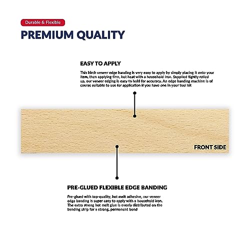 Unmar Birch Wood Veneer Edge Banding 3/4 Inch X 25 Ft Pre Glued Adhesive Edging Trim Tape Iron On Flexible Strip Roll Laminate Cabinate Countertop Furniture Shelf Mdf Board Paintable Molding Easy Trimmer thumb #2