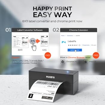 Bluetooth Wireless Thermal Label Printer, MUNBYN 4x6 Shipping Label Printer for Shipping Packages 203DPI,1.57