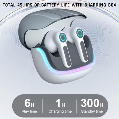 Image of iFAST IF-401 True Wireless Stereo Gaming Earbuds, Quad Mic ENC for Clear Calls, Bluetooth 5.4, Low Latency, RGB LED, Type-C Fast Charge, 7H /60H Playtime, IPX5, White Grey