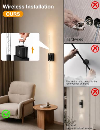 Image of Crystal Bubble Battery Operated Wall Sconces Set of 2: 10000mAh Rechargeable Wall Lights with Remote, 360 Rotate 4CCT Modern Wireless Wall Lighting for Hallway Bathroom Bedroom Living Room Mirror