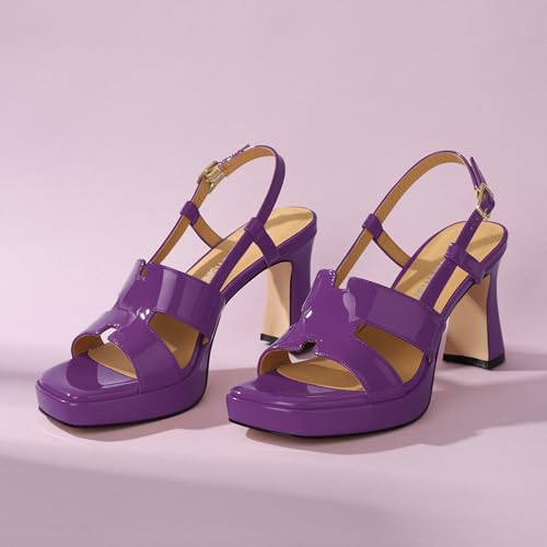 Image of ROSERWISH Heels for Women Chunky Block Platform High Heels Square Open Toe Strappy Heel Sandals Wedding Party Prom Fashion Slingback Dress Pump Sandals Shoes