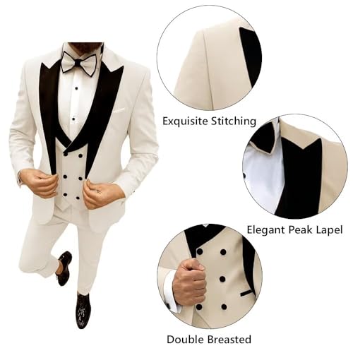 3 Piece Men's Tuxedo Suits Slim Fit One Button Blazer Double Breasted Vest Trousers Set Formal Wedding Groomsmen Suit3