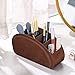 Remote Control Holder with 5 Compartments, KENOBEE Anti-slip Desktop Caddy Storage Organizer for Remote Controllers, Office Supplies, Makeup Brush, Media Accessories, Brown