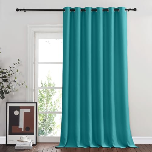 NICETOWN Blackout Peacock Teal Curtain for Sliding Door, Grommet Room Divider Curtain Wide Window Treatment Voice Reducing Thermal Drape for Bedroom/Living Room (1 Panel, W80 x L95)
