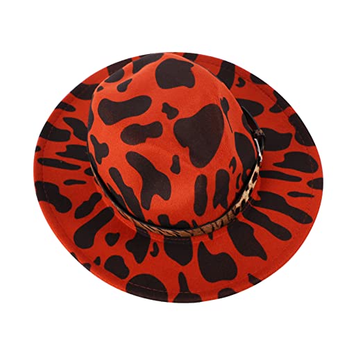 LIFKOME 1Pc Ladies Leopard Print Flat Brim Jazz Hat with Buckle Belt Fashionable Fedora for Parties Events and Cosplay Windproof Breathable All Season Accessory for Women Red