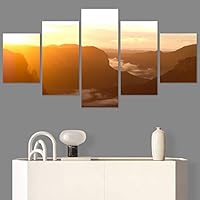 SIGNWIN 5 Panel Canvas Wall Art Coastal Orange Photography Relax/Calm Romantics Sunset Warm for Home Decorations Ready to Hang - 60