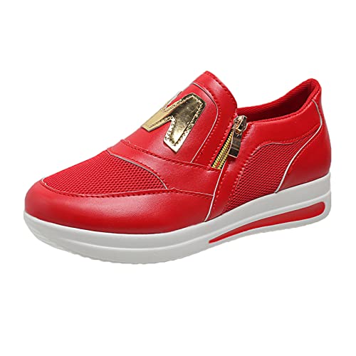 Genérico Zapatillas de Mujer Deportivas para Zapatos Deportivos Casuales de Gruesa con Cremallera Lateral y Panel de Cuero de Malla de Color sólido a la para Zapatos Ortopedicos Mujer (Red, 38)