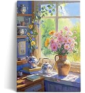 Spring Canvas Wall Art Rustic Flower Wall Art Vintage Still Life Daisy Posters Farmhouse Floral C...