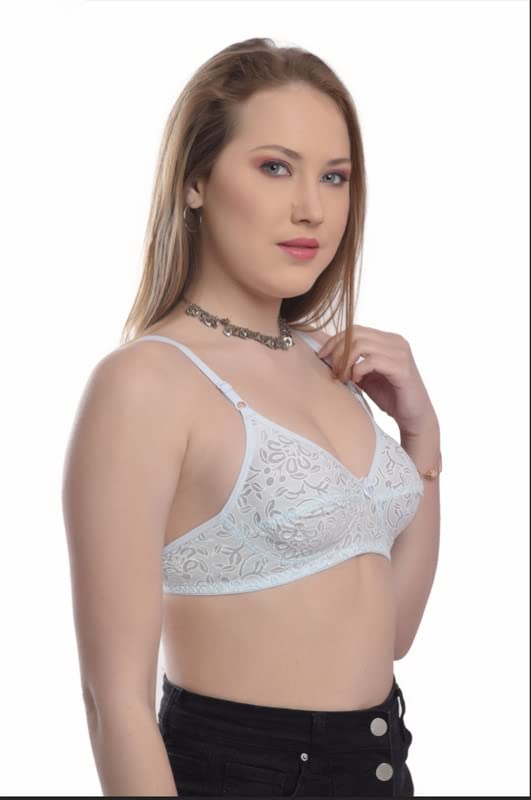 Image of FEELS Printed Non Padded Bra for Women Pack of 2 (34, Pink & Sky Blue)