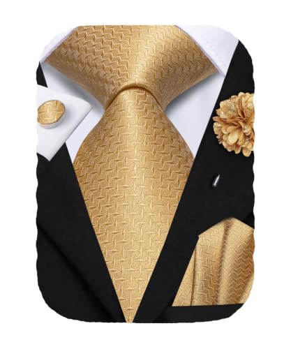 Image of Hi-Tie Men's Silk Ties Formal Woven Classic Necktie Pocket Square Cufflinks Lapel Pin Set Wedding Business
