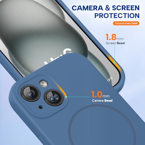 Image of Miracase Magnetic for iPhone 15 Plus Case, [Soft Anti-Scratch Microfiber Lining], Compatible with MagSafe, Liquid Silicone Shockproof Drop Protection Phone Case for 15 Plus, Glass Blue