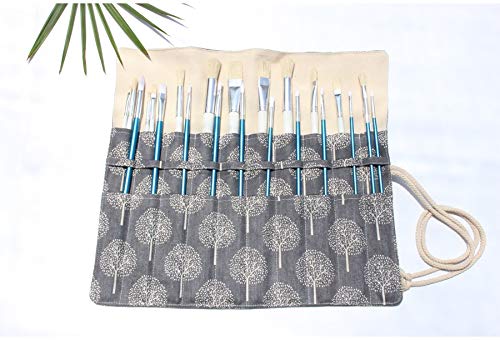 Busoha Roll Up Paint Brush Holder Artist Canvas Roll Pouch Bag Makeup Brushes Case Organizer Rollup Protection（15 Inch ,Without Brushes） #TOP6