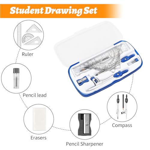 10 Stück Compass für Geometrie Math Geometry Kit, Geometriezirkel Mathematik, Geometrie Kompass Set, inkl Geodreieck, Bleimine Minen, Bleistift, Radiergummi Spitzer für Schule Mathematik (Schwarz)
