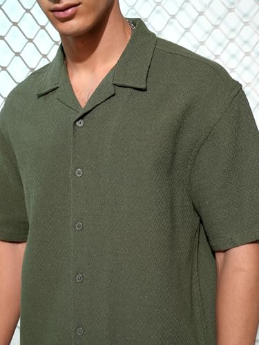 Image of Highlander Men's Oversized Shirts | Self Design | Half Sleeves | Cuban Collar | Casual Shirts | Stylish Shirt