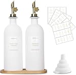 Sunal Olive Oil Bouteille de distributeur avec bac pour cuisine,500ml/16.9oz Distributeur d'huile d'olive, ensemble de 2 Ensemble de distributeur d'huile et de vinaigre de verre avec pourriture pondérée et entonnoir d'étiquette et de silicone imperméable, blanc