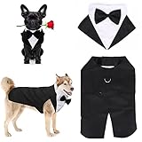 Dog Shirt Tuxedo Suit and Bandana Set 2Pack Formal Clothes, Pet Prince Wedding Attire Party Suit Bow Tie Wedding Tux Outfit for Large Medium Dogs Golden Retriever Costumes Gentleman Apparel(Large)
