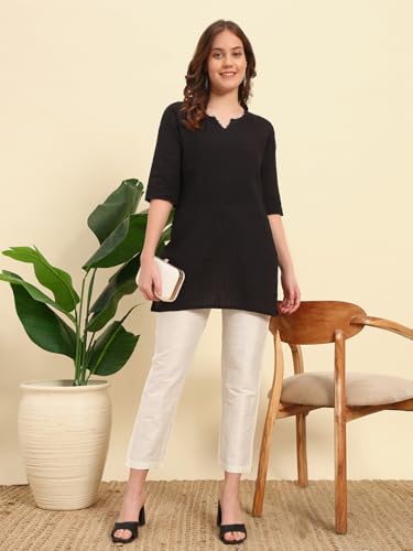 Image of Vogaan Women's Cotton Silk Pant | Half-Elasticated Waist Slim Fit Trouser for Women | Casual Pocket Pants for Office Formal Daily Use