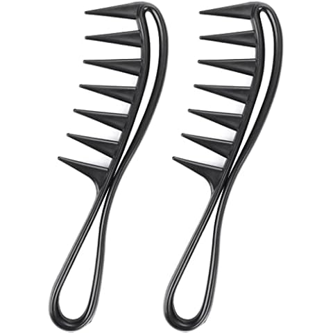 WLLHYF 2 Piece Wide Tooth Comb Curling Shark Combs Hair Styling Accessories Professional Salon Afro Coarse Comb Anti-Static Durable Hairdressing Tool for Men Women Styling Black Cover