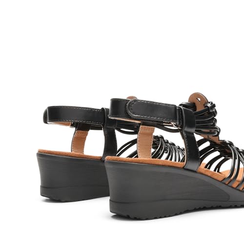 Image of DREAM PAIRS Women's Comfortable Strappy Low Heel Open Toe Slip-On Wedge Sandals Arch Support for Summer Dressy Shoes