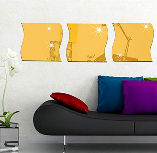 3D Wavy Mirror Wall Stickers, 6PCS Mirror Art DIY Home Decorative Acrylic Mirror Wall Sheet Plastic Mirror Tiles for Home Living Room Bedroom Sofa TV Setting Wall Decoration Decor Decal
