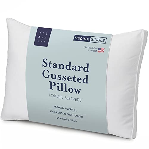 Ella Jayne Bed Pillows for Sleeping - Single Standard Size Pillow - 100% Cotton Shell - Memory Fiber Fill - Medium Support for Stomach, Side & Back Sleepers - Luxury Hotel Collection