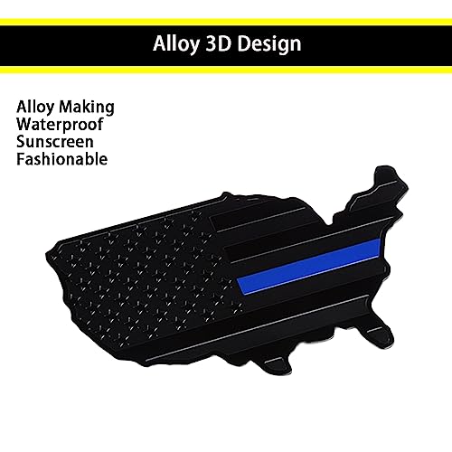 Image of XMUINT Metal American Flag Map Emblem,3D Patriotic Support USA Flag Decal Sticker US Alloy Badge, Alloy Bumper Fender Door Window Trunk Engine Hood Decal for Car Truck SUV Black Blue
