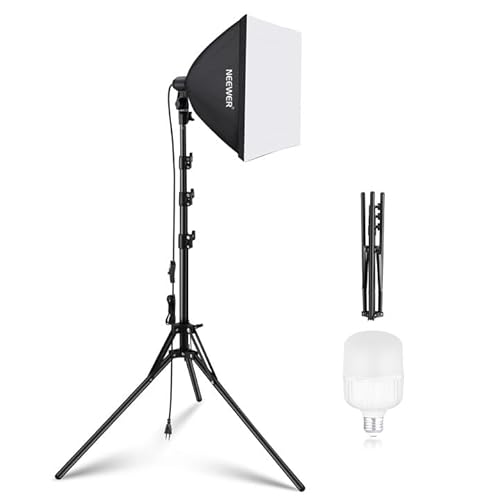 NEEWER Kit d'Éclairage Softbox 40x40cm avec Ampoule LED 35W Prise E27 (Prise UE) certifié CE&UKCA 5700K CRI93+, Support d'éclairage 180cm pour éclairage de Photographie TikTok Live Streaming, SF40