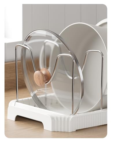 Image of STAR WORK Expandable Pull-Out Pan & Pot Organizer Pan Dish Rack Stand Organizer for Cabinet Kitchen Cabinet Cookware Baking Frying Rack (WHITE)
