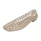 Heavenly Jelly Classic Glitter Gold/Slip on Dress Sandals, Squared Toe Flats, Jellies, Jelly Shoes for Women/Size 6