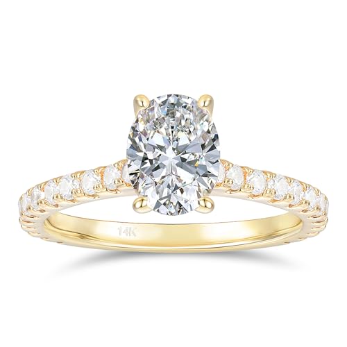 14K Moissanite Engagement Rings, 1.5ct Oval Cut Engagement Ring, 14K Gold Hidden Halo Moissanite Rings for Women