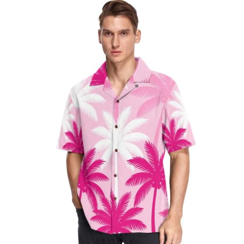 Chemise hawaïenne homme manches courtes style preppy palm tree blush pour vacances d'été