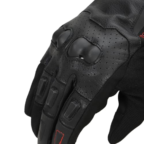 Image of Royal Enfield PHOENIX GLOVES | Leather & Microsuede Hybrid | TPR Knuckle Protection | Perforated Ventilation | Touchscreen Ready | Reinforced Palm Grip | Neoprene Anti-Chafing Cuff BLACK S